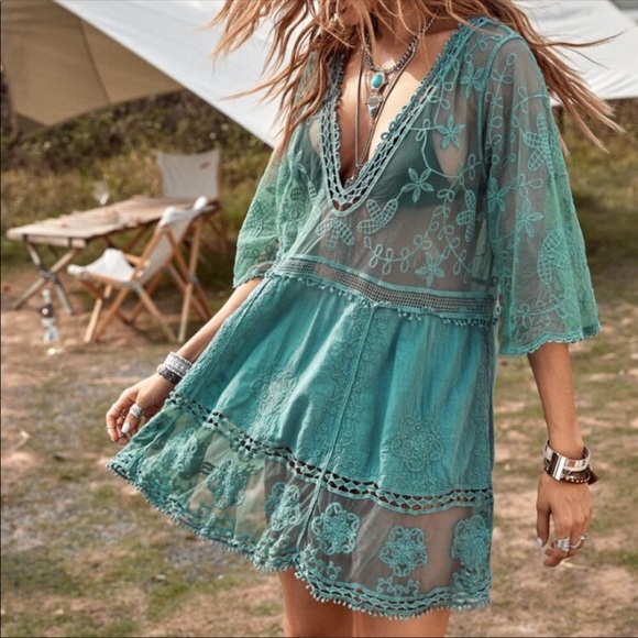 NEW! Boho Lace Crochet Folk Tunic Blouse Top Cover-Up - Picture 3 of 9